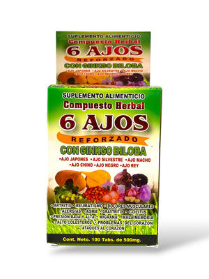 Tabletas economicas Compuesto Herbal 6 Ajos 100 pzas