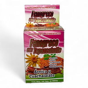 Tabletas economicas de fenogreco con tepezcohuite 100 pzas