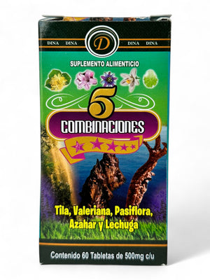 Tabletas de 5 Combinaciones Tila, Valeriana, Pasiflora, Azahar y Lechuga 60 pzas